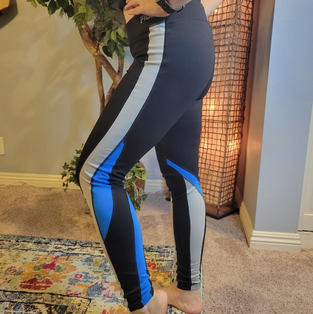 (2 for 20) Fila athletic leggings with blue side detail striping